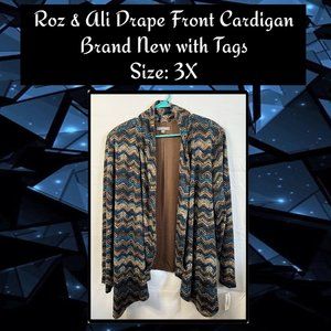 Roz & Ali Drape Front Cardigan 3X